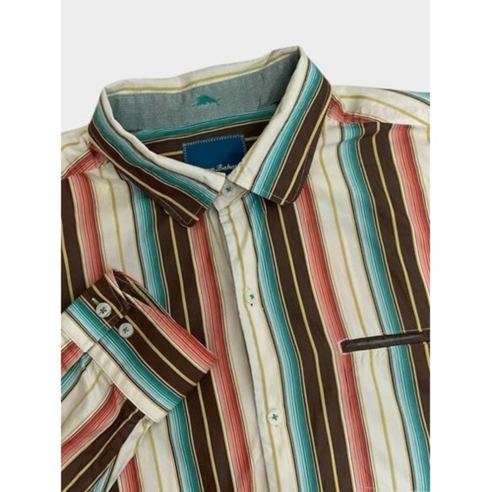 Tommy Bahama Multicolor Striped Button Up Dress Shirt Men L China Silk/Cotton